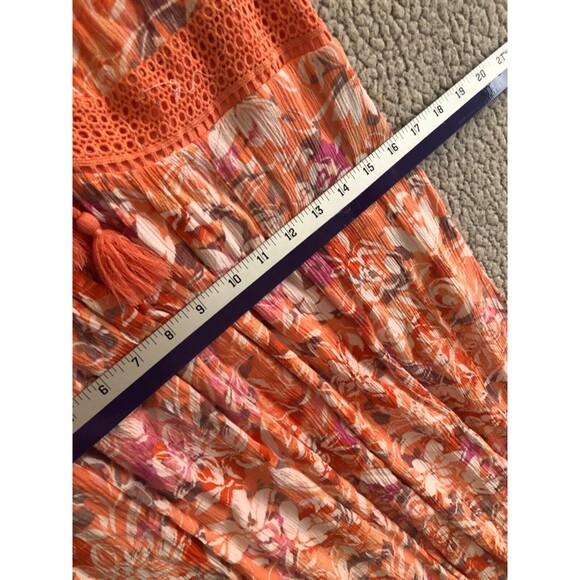 Torrid Women’s Size 0 (12 Large) Floral Maxi Dress Orange Pink Boho Crochet Trim - Picture 12 of 16